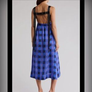 NEW Topshop Grosgrain Check Midi Slip Dress with Black Straps In Blue size 2